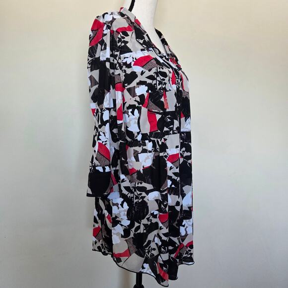 Style & Co 2X Chiffon Tunic Blouse/Dress 3/4 Roll Tab Sleeve Button Front Flowy - Picture 5 of 16